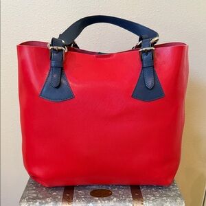 Pulicati Elegant Red and Blue Italian Leather Tote Bag